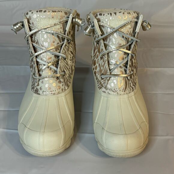 Sperry Women's Saltwater Waterproof Duck Boots Rain Boots Cream Gold Size 6M - Picture 3 of 9
